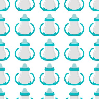 Renkli bebek sütü ve plastik emzik üzerine bir resim. Bebek sütü şişesi, yeni doğan bebeklere tahsilat yapmak için iyi bir emzik. Süt şişesinde emzik, bebek bakım ekipmanı..