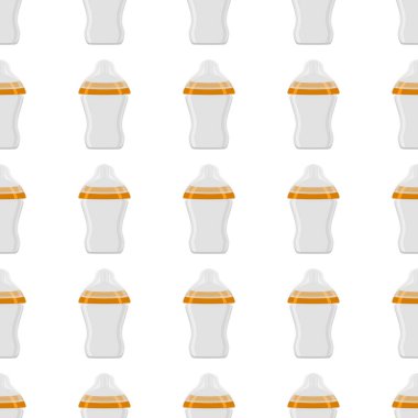 Renkli bebek sütü ve plastik emzik üzerine bir resim. Bebek sütü şişesi, yeni doğan bebeklere tahsilat yapmak için iyi bir emzik. Süt şişesinde emzik, bebek bakım ekipmanı..