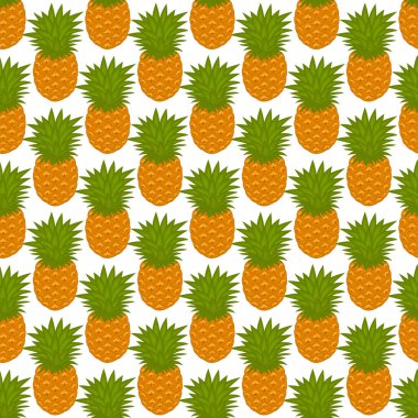 Tema üzerine resim büyük renkli dikişsiz ananas, fok balığı için parlak meyve deseni. Güzel, pürüzsüz, tekrarlayan ananasla oluşan meyve deseni. Basit renkli desenli, dikişsiz ananas..