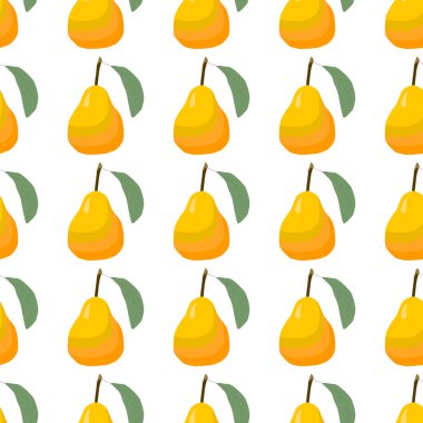 Tema üzerine resim büyük renkli dikişsiz armut, fok balığı için parlak meyve deseni. Güzel, pürüzsüz armuttan oluşan meyve deseni. Kusursuz armuttan basit renkli desenli meyve.