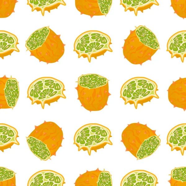 Ilustración Sobre Tema Kiwano Inconsútil Color Grande Patrón Fruta Brillante — Vector de stock