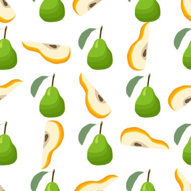 Tema üzerine resim büyük renkli dikişsiz armut, fok balığı için parlak meyve deseni. Güzel, pürüzsüz armuttan oluşan meyve deseni. Kusursuz armuttan basit renkli desenli meyve.
