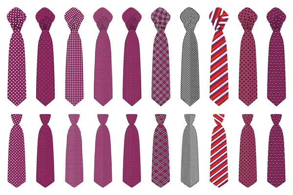插图上的主题大集领带不同的类型 领带不同的大小 领带图案包括收集纺织服装领带庆祝假期 领带领带是配件残酷的人 — 图库矢量图片