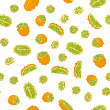 Tema üzerine resim büyük renkli dikişsiz kiwano, fok balığı için parlak meyve deseni. Güzel, pürüzsüz, tekrarlayan kiwano 'dan oluşan meyve deseni. Kusursuz yumuşak kiwanodan basit renkli desenli meyve.