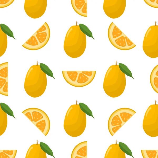 Ilustración Sobre Tema Kumquat Inconsútil Colores Grandes Patrón Fruta Brillante — Vector de stock
