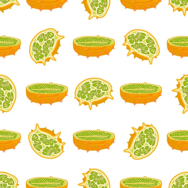 Illustration Zum Thema Große Farbige Nahtlose Kiwano Helles Fruchtmuster Für — Stockvektor