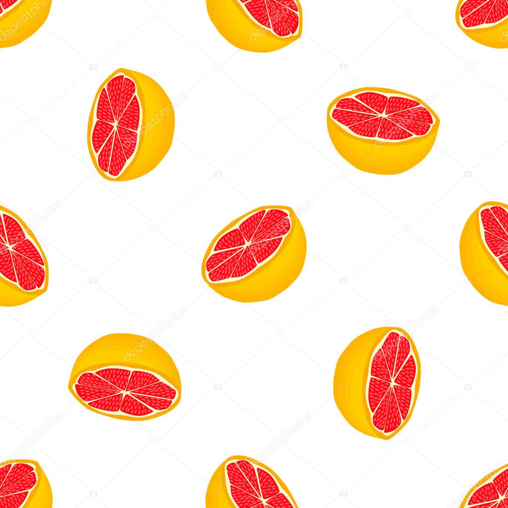 Illustration on theme big colored seamless grapefruit, bright fruit pattern for seal. Fruit pattern consisting of beautiful seamless repeat grapefruit. Simple pattern fruit from seamless grapefruit.
