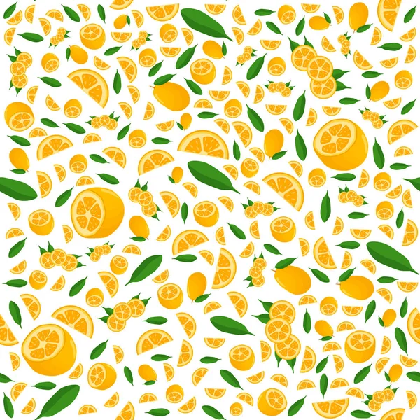 Illustrazione Sul Tema Grande Kumquat Senza Cuciture Colorate Modello Frutta — Vettoriale Stock