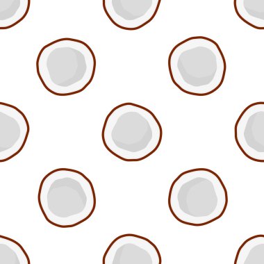 Tema üzerine resim büyük renksiz hindistan cevizi, fok balığı için parlak meyve deseni. Güzel, pürüzsüz tekrar eden hindistan cevizinden oluşan meyve deseni. Basit renkli desenli meyvesiz yumuşak hindistan cevizi.