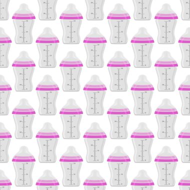 Renkli bebek sütü ve plastik emzik üzerine bir resim. Bebek sütü şişesi, yeni doğan bebeklere tahsilat yapmak için iyi bir emzik. Süt şişesinde emzik, bebek bakım ekipmanı..