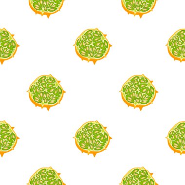 Tema üzerine resim büyük renkli dikişsiz kiwano, fok balığı için parlak meyve deseni. Güzel, pürüzsüz, tekrarlayan kiwano 'dan oluşan meyve deseni. Kusursuz yumuşak kiwanodan basit renkli desenli meyve.