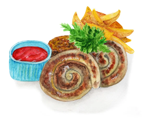 Desenhos Aquarela Alimentos Lanches — Fotografia de Stock