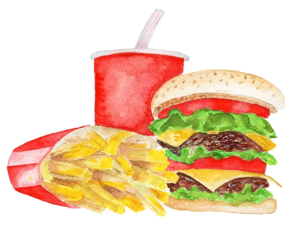 Akvarellritningar Mat Och Snacks — Stockfoto