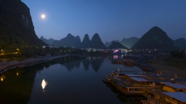 Beautiful natural landscapes at night in Guilin. clipart
