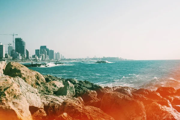 Turquoise Sea Water View City Buildings Stock Picture