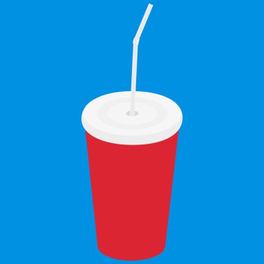 Kağıt bardak simgesi. Payet tozu veya soğuk içecek ile kırmızı kağıt bardak.