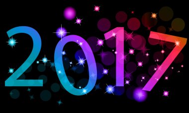 Mutlu yeni yıl 2017. Mevsim Selam, renkli havai fişek tasarım.