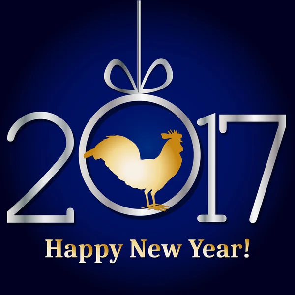 Gallo dorado brillo sobre fondo negro. Calendario chino — Vector de stock
