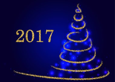 Altın glitter soyut Noel ağacı yapılmış pırıltılar ve ışıklar.