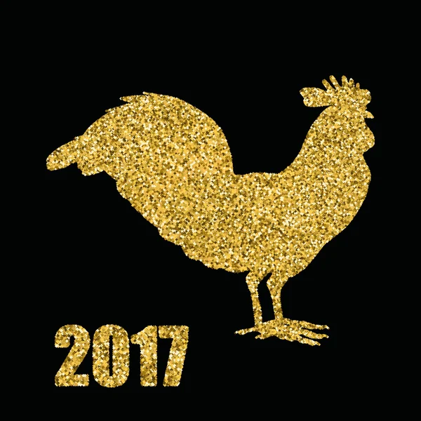 Gallo dorado brillo sobre fondo negro. Calendario chino para el año del gallo de oro 2017 . — Vector de stock