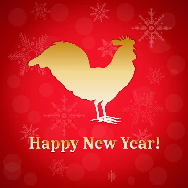 Gallo dorado brillo sobre fondo rojo. Calendario chino — Vector de stock