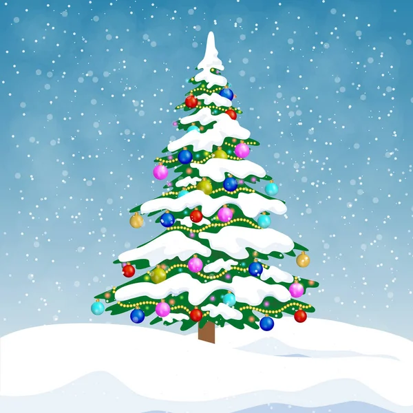 Χριστουγεννιάτικο δέντρο με πολύχρωμα στολίδια. εικονογράφηση. εορταστική φόντο. — Διανυσματικό Αρχείο