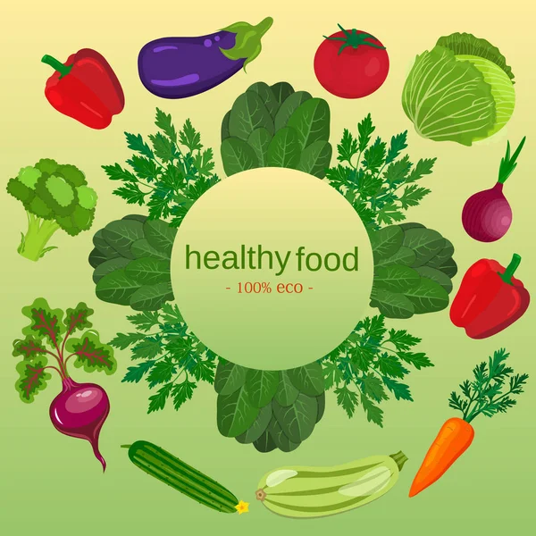 Pozadí nabídky potravin Eco. Čerstvé biopotraviny, zdravé stravování vektorové pozadí s místem pro text. — Stockový vektor