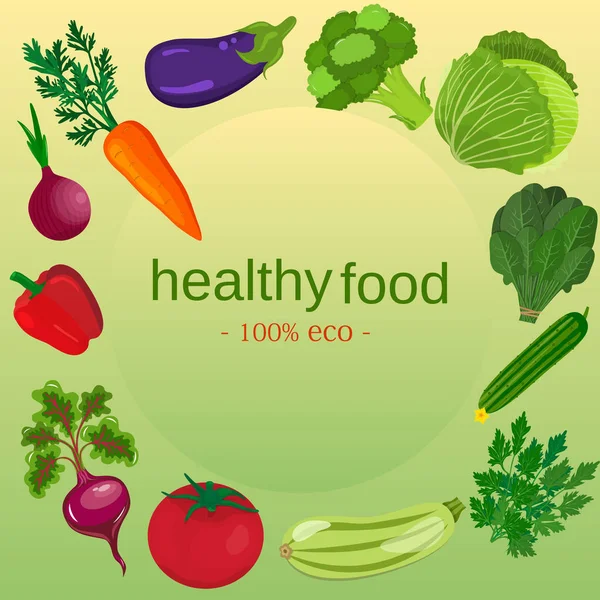 Menu éco-alimentaire fond. Aliments biologiques frais, alimentation saine fond vectoriel avec place pour le texte . — Image vectorielle