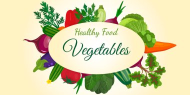 Sağlıklı sebze ve vejeteryan yiyecek pankartlar yeşil yazı tahtası. Taze organik gıda, sağlıklı beslenme vektör arka plan metin için yer ile.