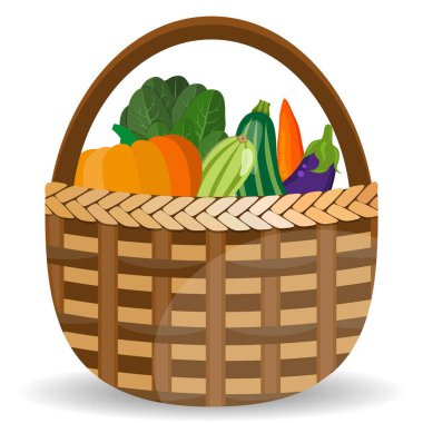 Sepet beyaz izole sebze ile. Vektör çizim.