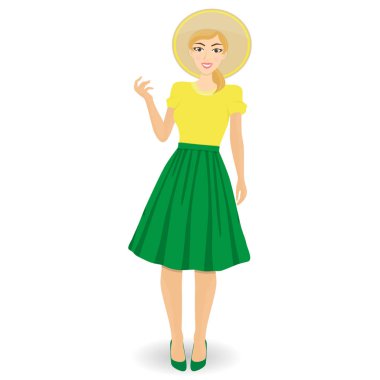 Şapka ve trendy etek güzel moda kız vektör