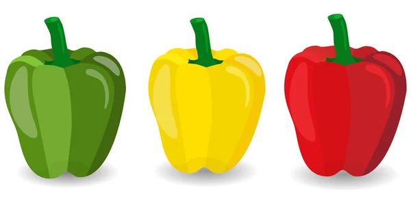 Conjunto de tres pimientos. Pimienta amarilla, roja y verde. ilustración vectorial en estilo plano — Vector de stock