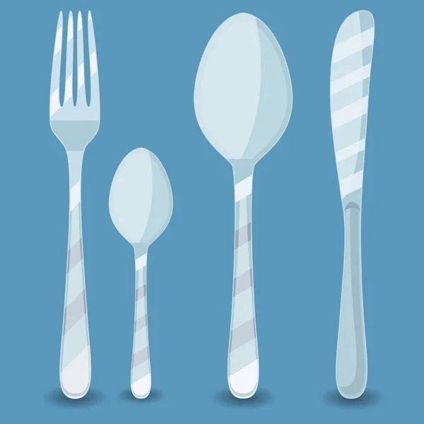 Ensemble de couverts avec fourchette, couteau et cuillère isolé sur fond blanc — Image vectorielle