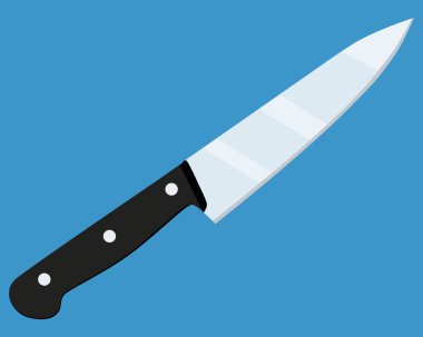 bıçak simgesi üzerinde mavi arka plan izole yemek. düz stil vektör çizim