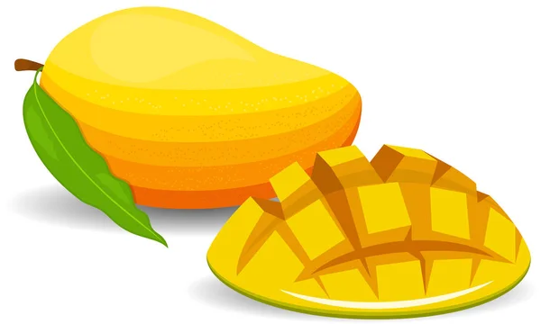 Mango fresco y medio de mango, fruta, transparente, Vector — Vector de stock