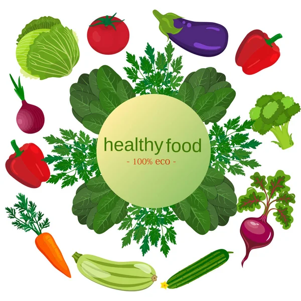 Környezetbarát élelmiszer-menü háttér. Friss szerves élelmiszer, egészséges táplálkozás vector háttér szöveg helye. — Stock Vector