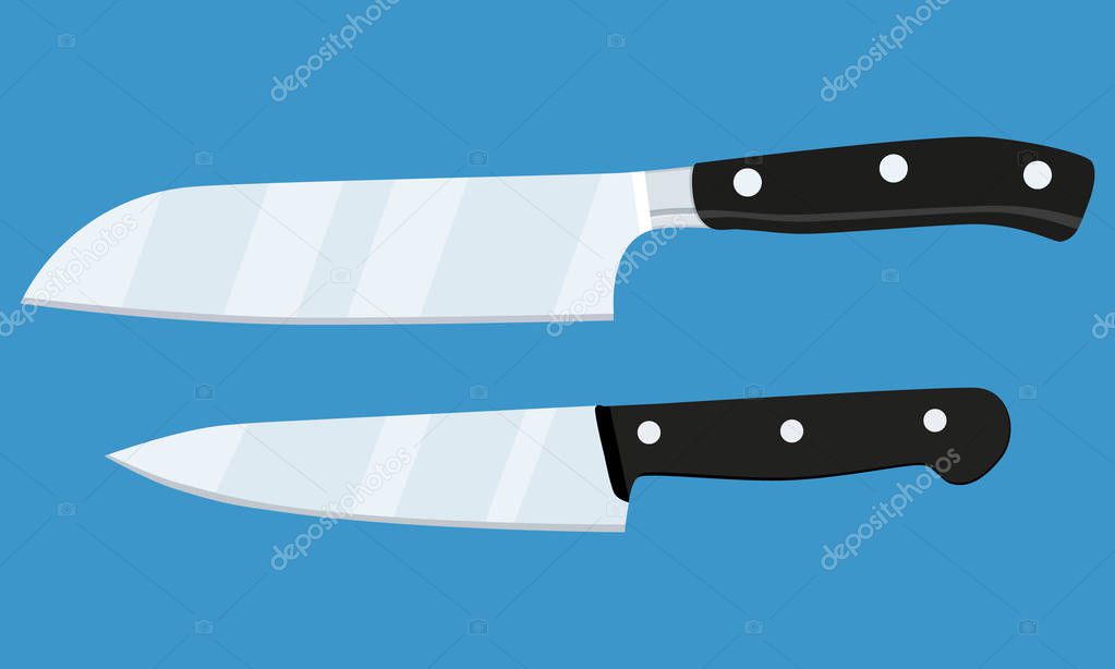 set of cooking knife icon isolated on blue background. vector illustration in flat style