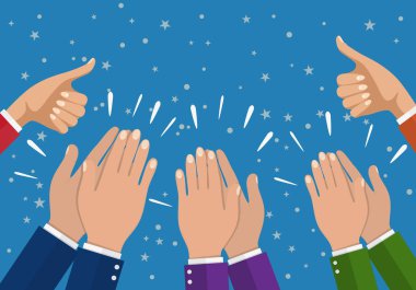 Human hands clapping. applaud hands. vector illustration in flat style. Businesswomen hands hold thumbs up. clipart