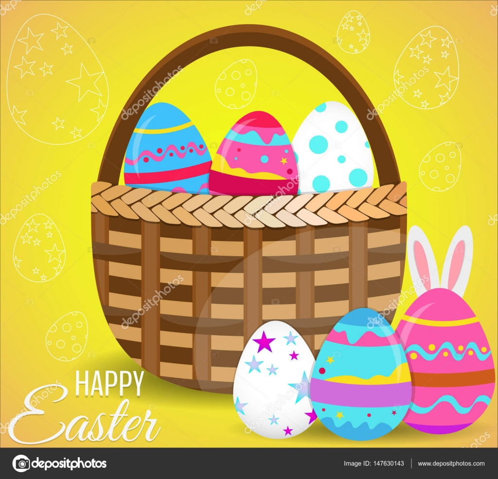 ベクターで フラットなデザインの着色イースターエッグのかご ストックベクター C Alexeyevajulia Gmail Com