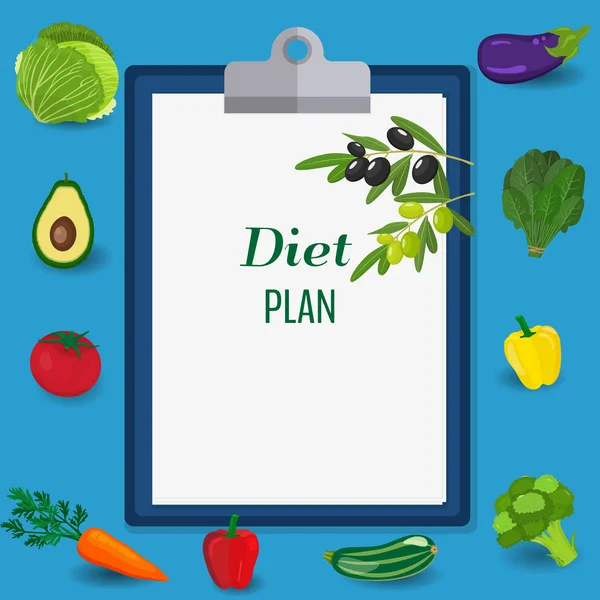 Plan de dieta vegana lista de verificación. Alimentos saludables y planificación de la dieta, dieta, alimentos. Ilustración vectorial en estilo plano — Vector de stock