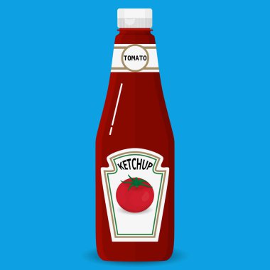 Geleneksel domates ketçap bir cam şişe. düz stil vektör çizim