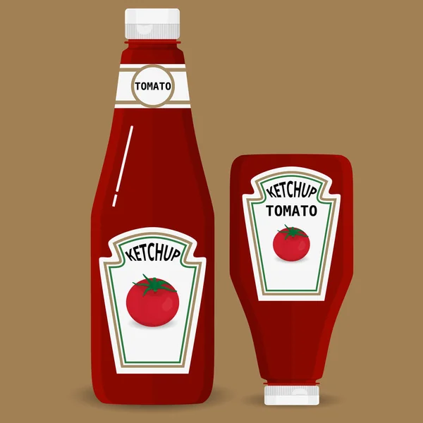 Botella de vidrio de ketchup de tomate tradicional. ilustración vectorial en estilo plano — Archivo Imágenes Vectoriales