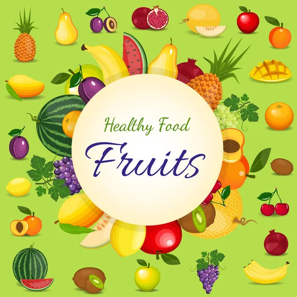 Здоровые фрукты и вегетарианские баннеры на зеленой доске. Свежие органические продукты, векторный фон здорового питания с местом для текста . — стоковый вектор