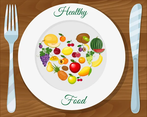 Coeur de fruits. Menu éco-alimentaire fond. Aliments biologiques frais, saine alimentation — Image vectorielle