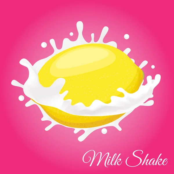 Salpicadura de leche, causada por la caída en un limón. Aislado sobre un fondo rosa . — Vector de stock