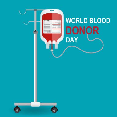 Kan torbası ve el donör. Kan Bağış gün kavramı. İnsan kan bağışladı. Düz stil vektör çizim.