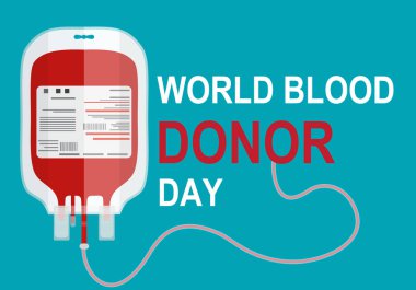 Kan torbası. Kan Bağış gün kavramı. İnsan kan bağışladı. Düz stil vektör çizim.