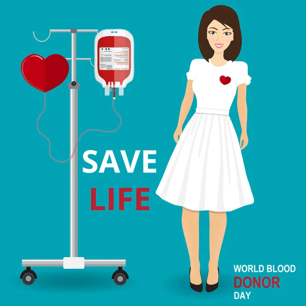 Krevní konzervy. Koncept den dárcovství krve. Člověk daruje krev. Vektorové ilustrace v plochý. — Stockový vektor