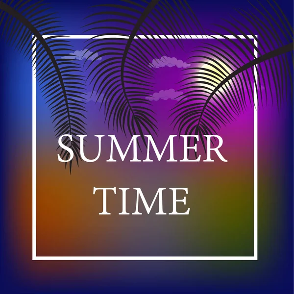 Merhaba yaz vektör çizim - palmiye ağaçlarının mavi arka plan ile kalın metin