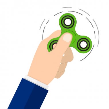 Topluca spinner tutan el. Beyaz arka plan üzerinde izole düz stil vektör çizim.